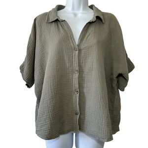 Summersalt Women’s Clay Organic Cotton Boxy Button Down Collar S/S Shirt-Medium